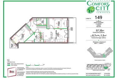 Rzut - Mieszkanie na sprzedaż 3 pokoje o powierzchni 57,35 m² - numer 149 w Comfort City Szmaragd