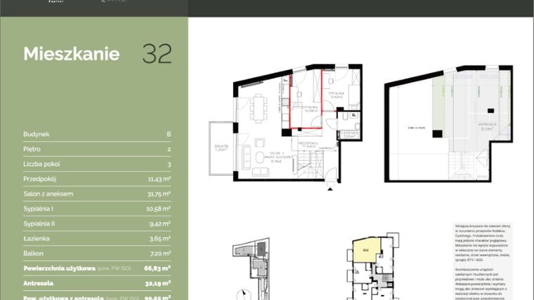 Rzut - Mieszkanie na sprzedaż 1 pokój o powierzchni 99,02 m² - numer B32 w Stawowa Residence - etap V