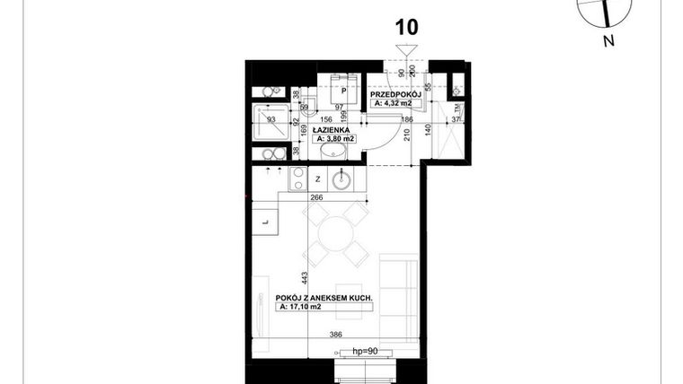 Rzut - Mieszkanie na sprzedaż 1 pokój o powierzchni 25,22 m² - numer 10 w Święty Marcin 65