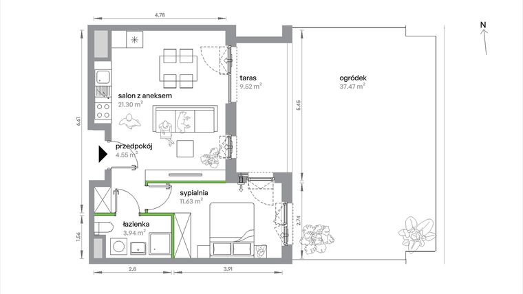 Rzut - Mieszkanie na sprzedaż 2 pokoje o powierzchni 41,42 m² - numer 1/A/1/4 w Sochaczewska Vita