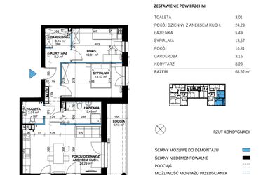 Rzut - Mieszkanie na sprzedaż 3 pokoje o powierzchni 68,52 m² - numer 25 w Comfort Corner