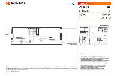 Rzut - Lokal użytkowy na sprzedaż 1 pokój o powierzchni 67,14 m² - numer 3 w Esencja