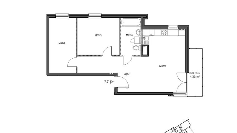 Rzut - Mieszkanie na sprzedaż 3 pokoje o powierzchni 63,03 m² - numer 37 w Wzgórze Krzemionki II