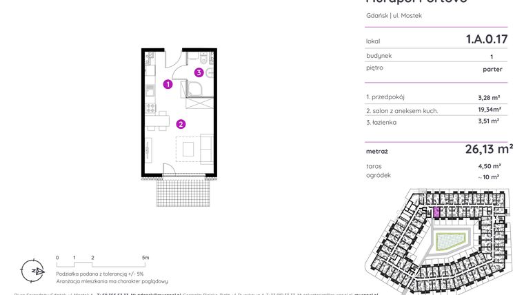 Rzut - Mieszkanie na sprzedaż 1 pokój o powierzchni 26,13 m² - numer 1.A.0.17 w Murapol Portovo etap II
