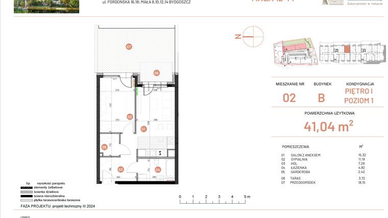 Rzut - Mieszkanie na sprzedaż 2 pokoje o powierzchni 41,04 m² - numer 12.2 w Osiedle Nowe Horyzonty etap III