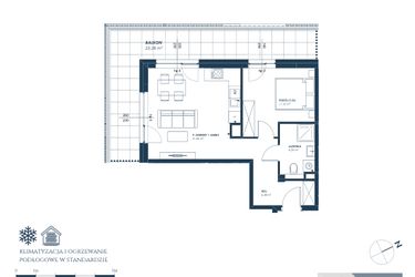 Rzut - Mieszkanie na sprzedaż 2 pokoje o powierzchni 43,68 m² - numer 19.A2 w Nadmorska Darłowo