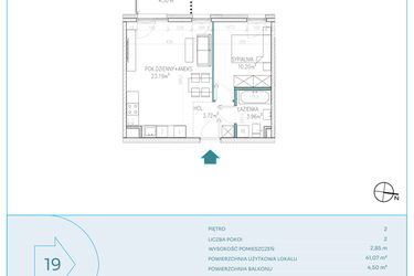 Rzut - Mieszkanie na sprzedaż 2 pokoje o powierzchni 41,07 m² - numer C19 w Dwa Jeziora CD