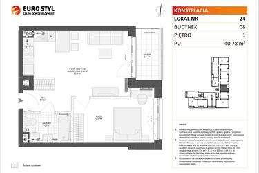 Rzut - Mieszkanie na sprzedaż 2 pokoje o powierzchni 40,78 m² - numer C8.24 w Konstelacja etap IV