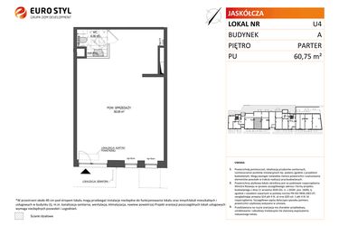 Rzut - Lokal użytkowy na sprzedaż 1 pokój o powierzchni 60,75 m² - numer U4 w Jaskółcza