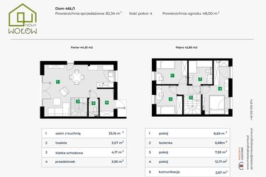 Rzut - Dom na sprzedaż 4 pokoje o powierzchni 73,6 m² - numer 46Ł/1 w Nowy Wołów etap II