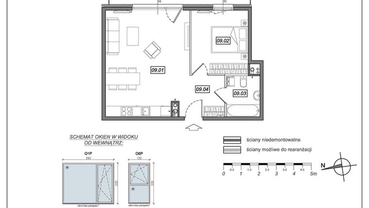 Rzut - Mieszkanie na sprzedaż 2 pokoje o powierzchni 49,15 m² - numer 6.A.09 w Urzeka bud. 6 i 7