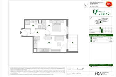 Rzut - Mieszkanie na sprzedaż 2 pokoje o powierzchni 36,93 m² - numer 5.1.A.40 w Osiedle Urbino etap 5