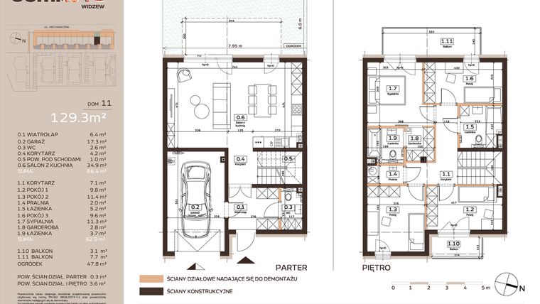Rzut - Dom na sprzedaż 5 pokoi o powierzchni 129,3 m² - numer 11 w Domkove Widzew etap 2