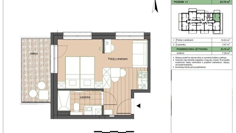 Rzut - Mieszkanie na sprzedaż 2 pokoje o powierzchni 23,7 m² - numer M11 w Stegna Forest 2