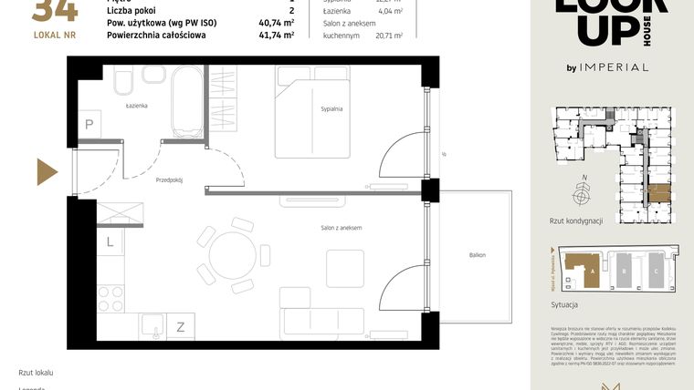 Rzut - Mieszkanie na sprzedaż 2 pokoje o powierzchni 40,74 m² - numer A.34 w Look Up House