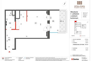 Rzut - Mieszkanie na sprzedaż 1 pokój o powierzchni 38,31 m² - numer 31 w Stalowa Form 43.45
