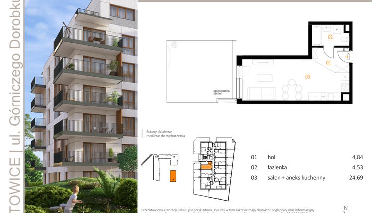 Rzut - Mieszkanie na sprzedaż 1 pokój o powierzchni 34,57 m² - numer A_10 w Zielony Nikiszowiec