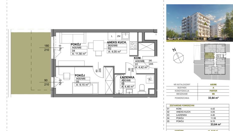 Rzut - Mieszkanie na sprzedaż 2 pokoje o powierzchni 33,64 m² - numer A00_M6 w Wierzbowy Park