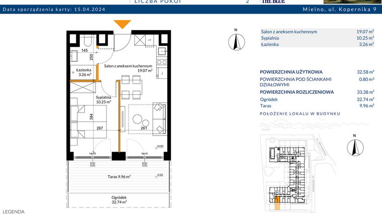 Rzut - Mieszkanie na sprzedaż 2 pokoje o powierzchni 33,38 m² - numer 0.10 w The Blue