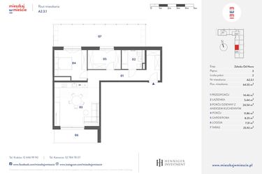 Rzut - Mieszkanie na sprzedaż 2 pokoje o powierzchni 64,55 m² - numer A2.3.1 w Mieszkaj w mieście Załęska od Nowa