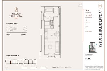 Rzut - Mieszkanie na sprzedaż 1 pokój o powierzchni 29,07 m² - numer C.3 w Młyny Mogilska