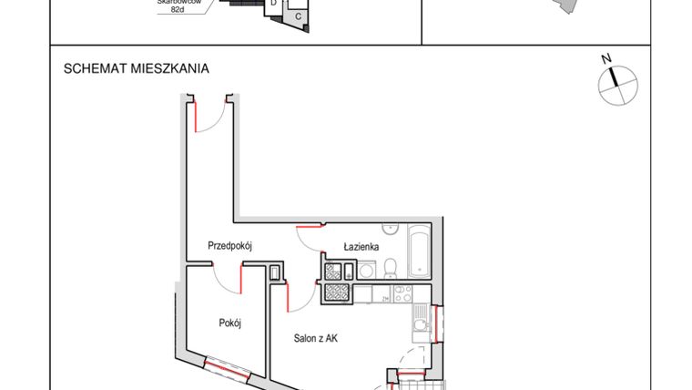 Rzut - Mieszkanie na sprzedaż 2 pokoje o powierzchni 41,54 m² - numer I 82c.3C w Słoneczny Zakątek