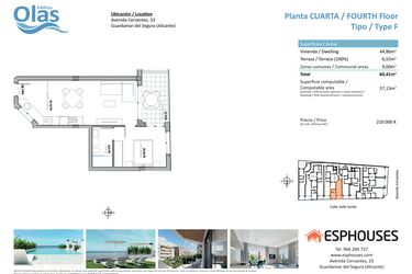 Rzut - Mieszkanie na sprzedaż 1 pokój o powierzchni 57 m² - numer 4F w ESPHOUSES by Olas