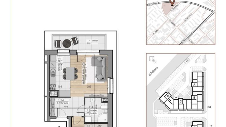 Rzut - Mieszkanie na sprzedaż 2 pokoje o powierzchni 40,7 m² - numer 63 w Urok Jagienki