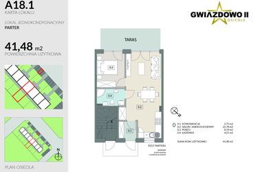 Rzut - Mieszkanie na sprzedaż 2 pokoje o powierzchni 41,48 m² - numer A18.1 w Gwiazdowo II