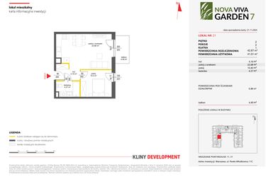 Rzut - Mieszkanie na sprzedaż 2 pokoje o powierzchni 42,87 m² - numer 21 w Nova Viva Garden 7