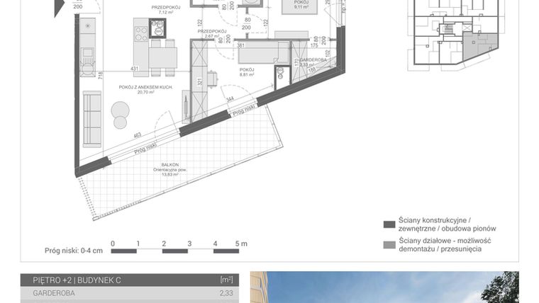 Rzut - Mieszkanie na sprzedaż 3 pokoje o powierzchni 57,75 m² - numer 18 w Unikat Apartamenty C