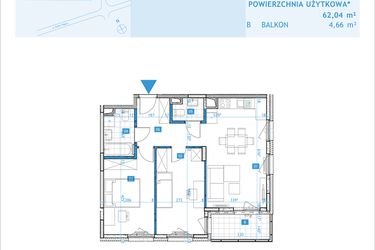 Rzut - Mieszkanie na sprzedaż 3 pokoje o powierzchni 62,04 m² - numer F16 w Osiedle Botaników etap F