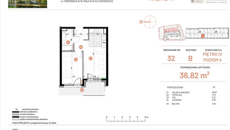 Rzut - Mieszkanie na sprzedaż 2 pokoje o powierzchni 36,82 m² - numer 12.32 w Osiedle Nowe Horyzonty etap III