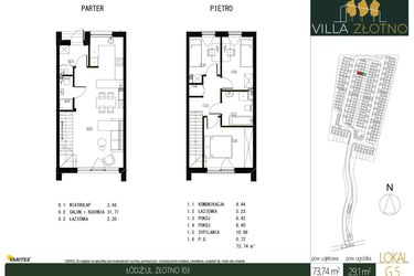 Rzut - Dom na sprzedaż 4 pokoje o powierzchni 75,4 m² - numer G5 w Villa Złotno