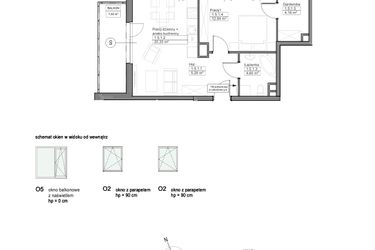 Rzut - Mieszkanie na sprzedaż 2 pokoje o powierzchni 47,22 m² - numer B.1.5.1 w Optima VIII