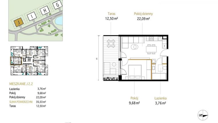 Rzut - Mieszkanie na sprzedaż 2 pokoje o powierzchni 35,53 m² - numer 2.2/J w Panorama Park