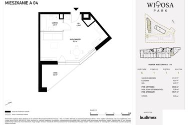 Rzut - Mieszkanie na sprzedaż 1 pokój o powierzchni 30,31 m² - numer A1.4 w Witosa Park