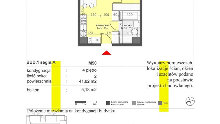 Rzut - Mieszkanie na sprzedaż 2 pokoje o powierzchni 41,82 m² - numer M50 w Apartamenty Dwa Światy etap II