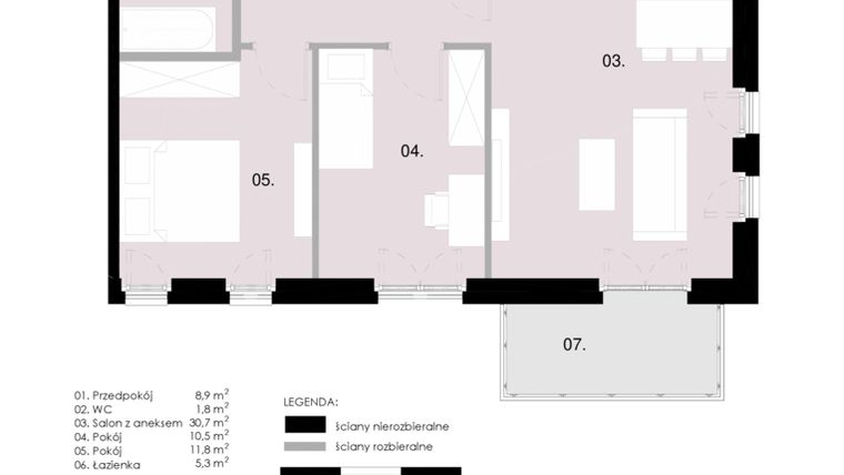 Rzut - Mieszkanie na sprzedaż 3 pokoje o powierzchni 68,88 m² - numer M3.01 w Wola Vert