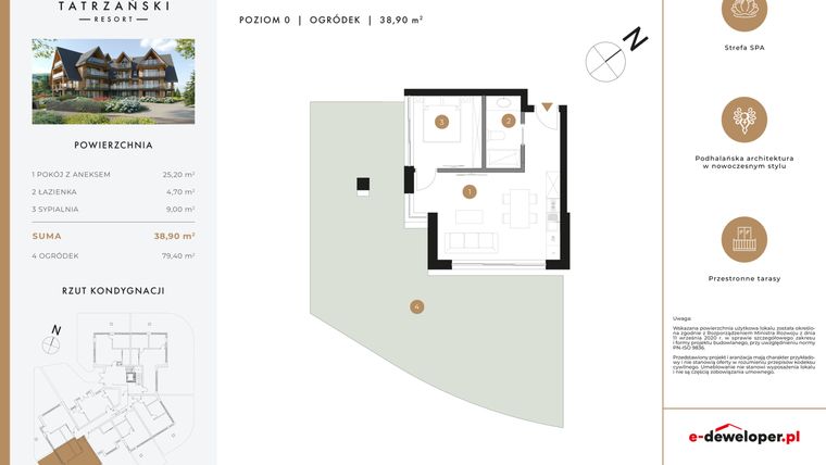 Rzut - Mieszkanie na sprzedaż 2 pokoje o powierzchni 38,74 m² - numer A06 w Tatrzański Resort