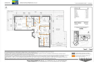Rzut - Mieszkanie na sprzedaż 3 pokoje o powierzchni 74,74 m² - numer 6 w Tarasy Międzylesie