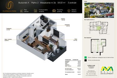 Rzut - Mieszkanie na sprzedaż 2 pokoje o powierzchni 54,52 m² - numer M26 w Oleśnica Park