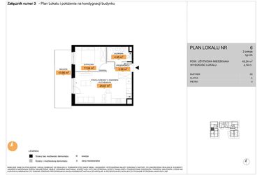 Rzut - Mieszkanie na sprzedaż 2 pokoje o powierzchni 45,24 m² - numer 6 w Zenit V