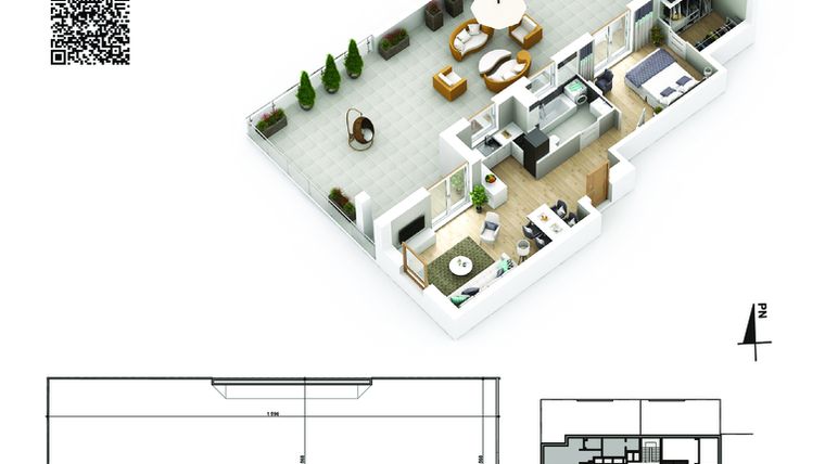 Rzut - Mieszkanie na sprzedaż 2 pokoje o powierzchni 49,14 m² - numer 3 w Piano Park etap VI