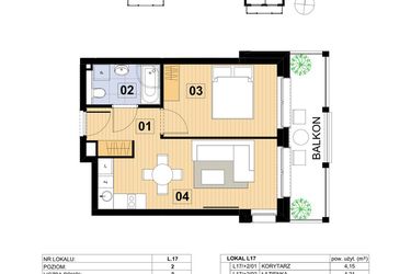 Rzut - Mieszkanie na sprzedaż 2 pokoje o powierzchni 37,49 m² - numer L17 w Green Park Resort III