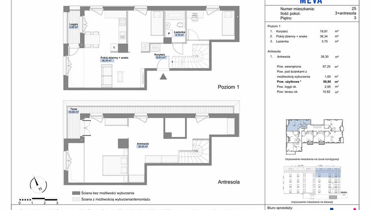 Rzut - Mieszkanie na sprzedaż 5 pokoi o powierzchni 99,26 m² - numer 25 w Meva