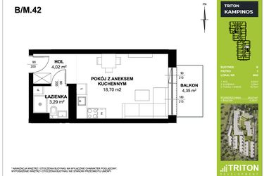 Rzut - Mieszkanie na sprzedaż 1 pokój o powierzchni 26,01 m² - numer B_M42 w Triton Kampinos III