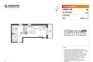 Rzut - Mieszkanie na sprzedaż 2 pokoje o powierzchni 44,65 m² - numer C16.28 w Konstelacja etap VI