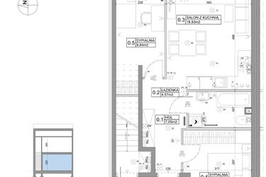 Rzut - Mieszkanie na sprzedaż 3 pokoje o powierzchni 51,15 m² - numer 65 w Boska Ksawerowska V