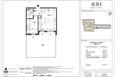 Rzut - Mieszkanie na sprzedaż 2 pokoje o powierzchni 49,24 m² - numer 43 w Aura Mokotów II